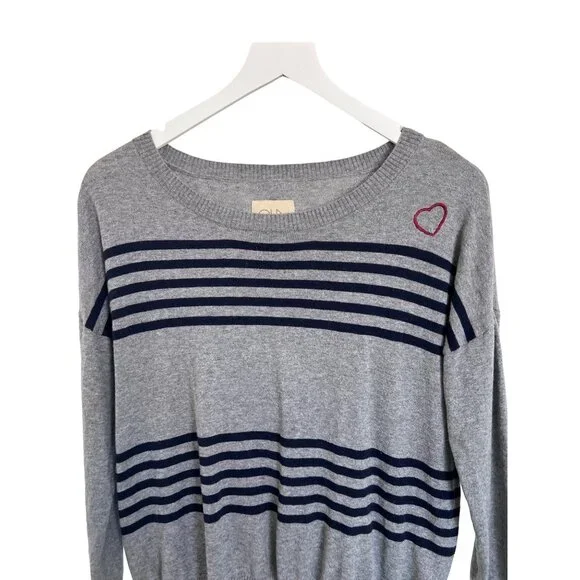 Chaser Heather Grey & Navy Stripe Cashmere Blend Sweater - Picture 7 of 8